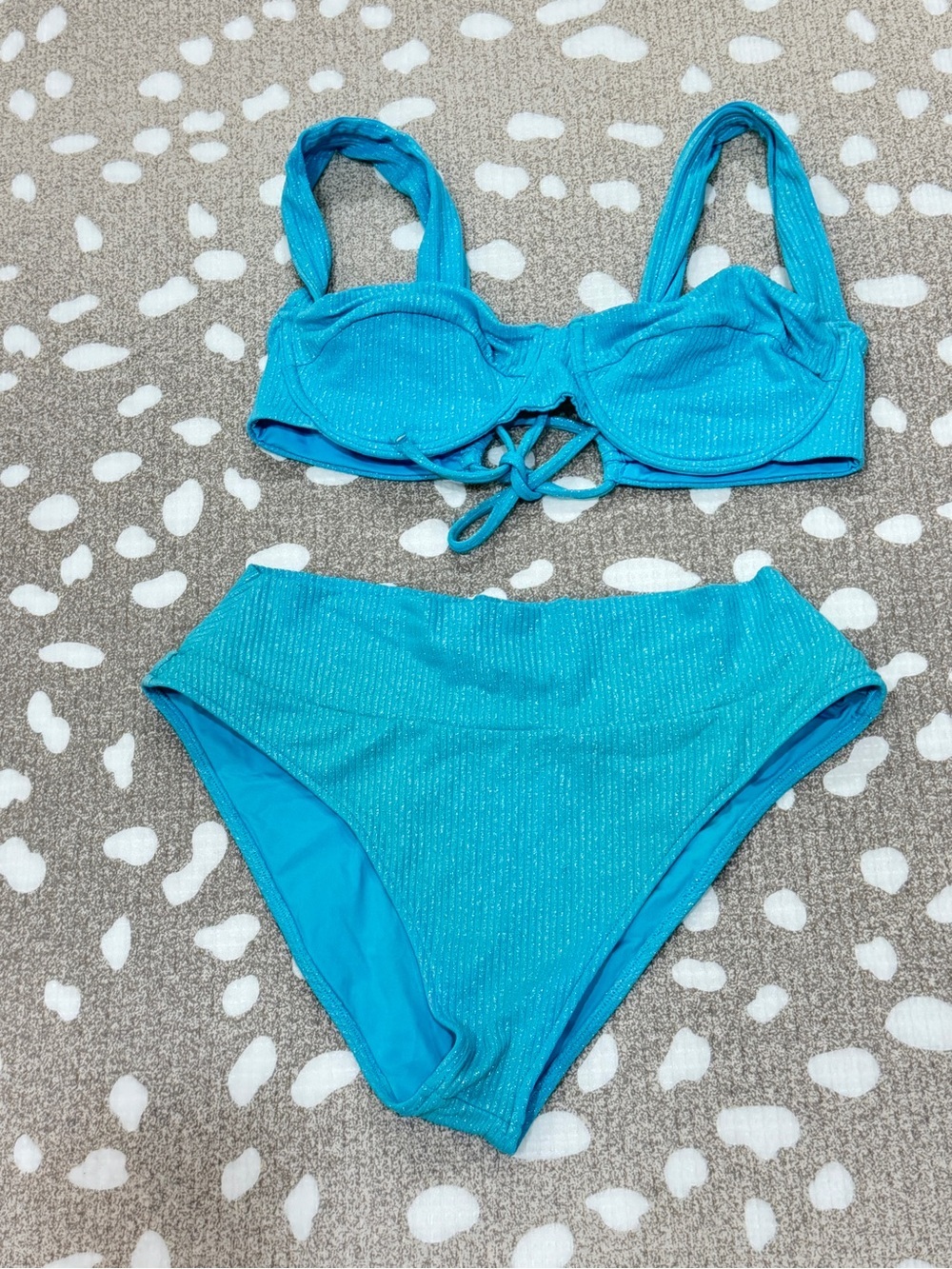 JMP The Label bikini set bluebell sparkly shimmer turquoise high rise balconette